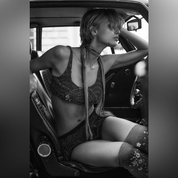 NWT ZARA BEADED SEQUIN BANDEAU TOP - Picture 2 of 6